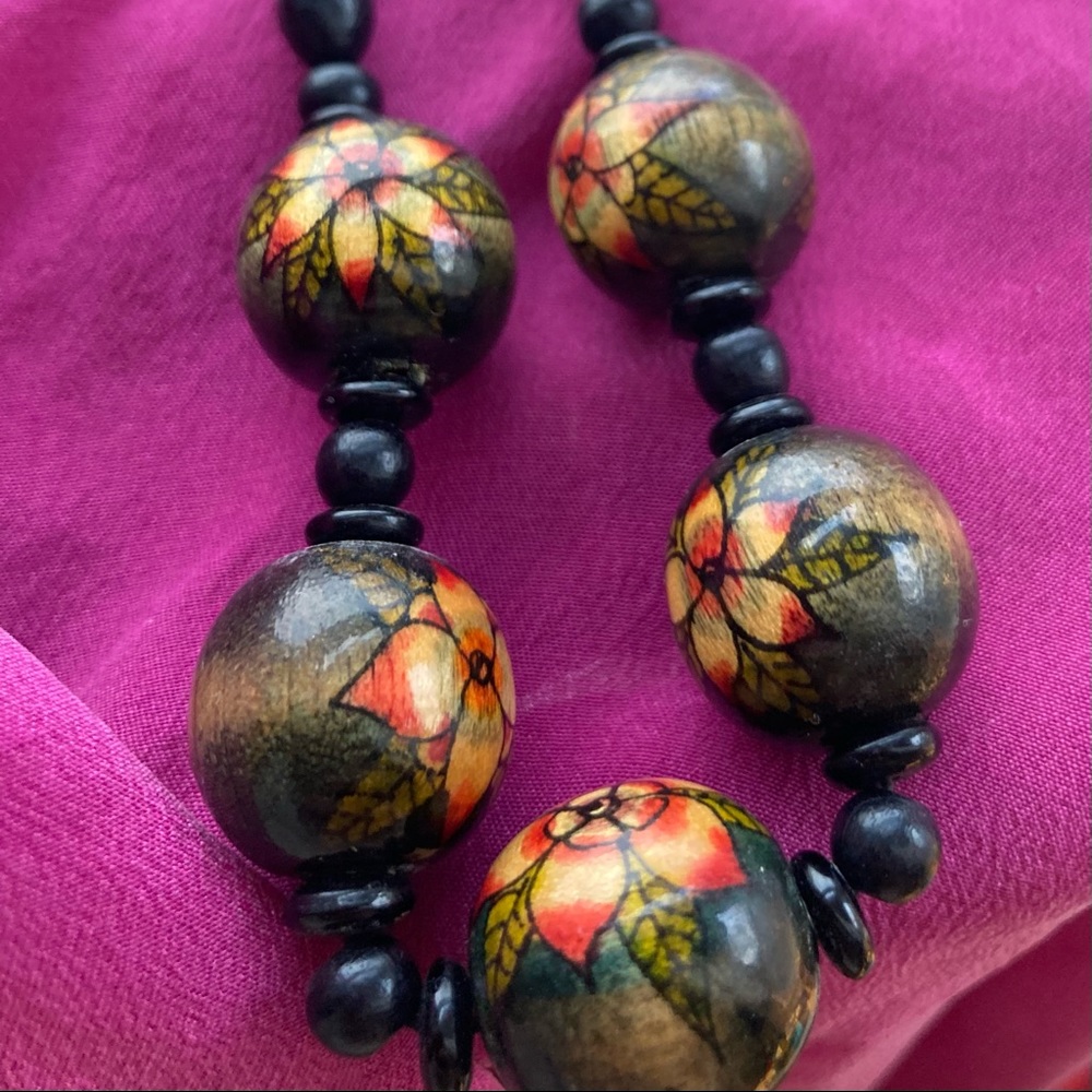 Vintage tropical wooden bead seed bead necklace Lot